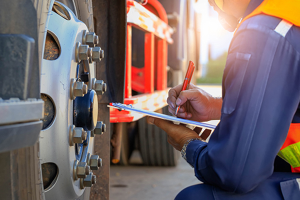 A person goes over a checklist of regulations the truck has to adhere to